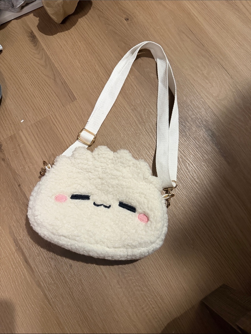 Cream Plush Cloud Crossbody Bag with Cute Face
